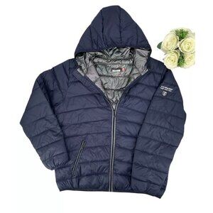 Point Zero Mens Ultralight Puffer Jacket Size 3XL Navy Hood Waterproof Windproof